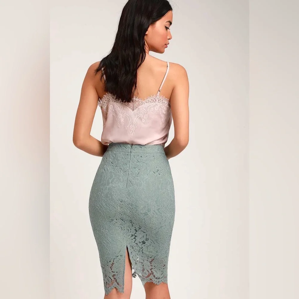Lulus Just like a Dream Mint Blue Lace Pencil Skirt XS